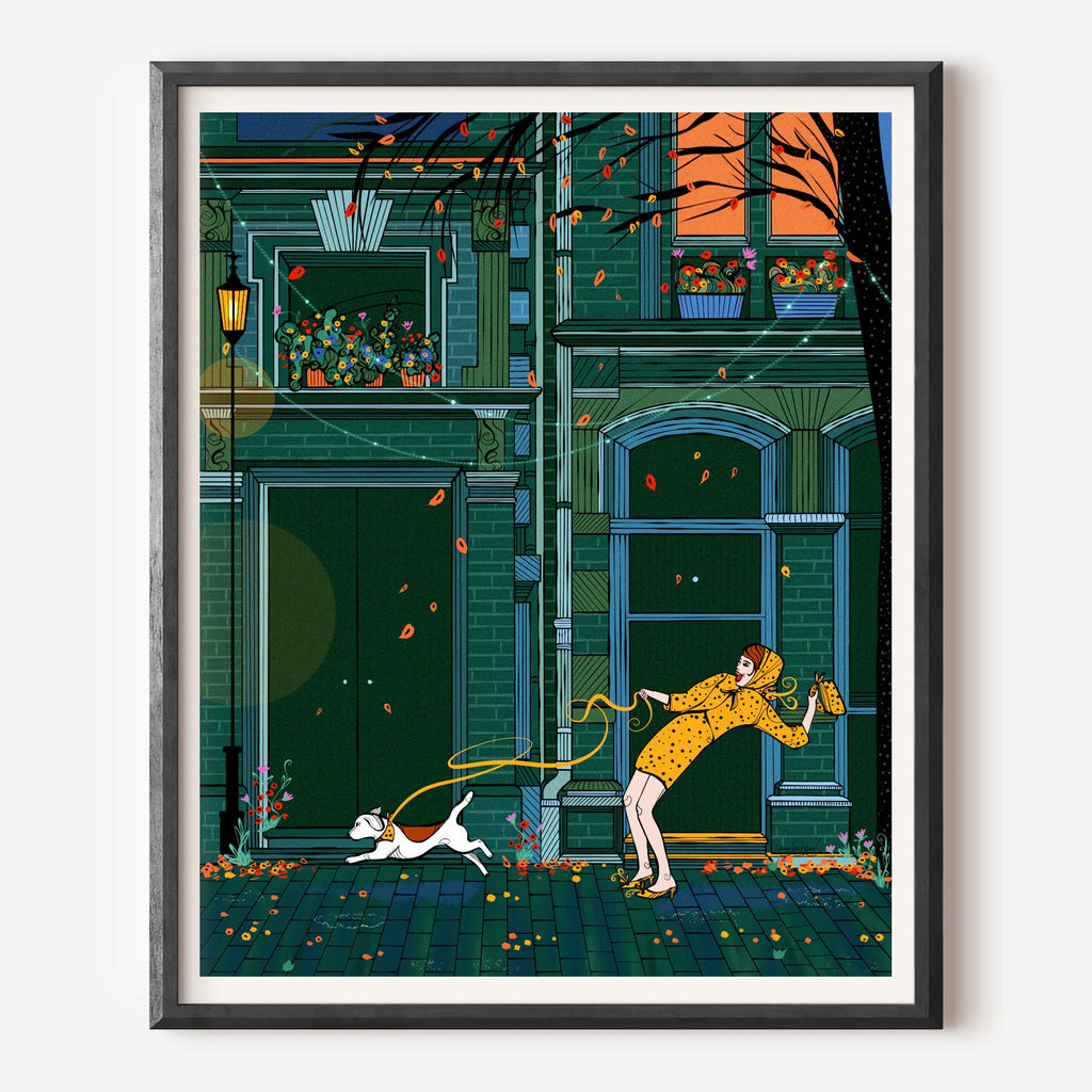 dog walk glamorous city night