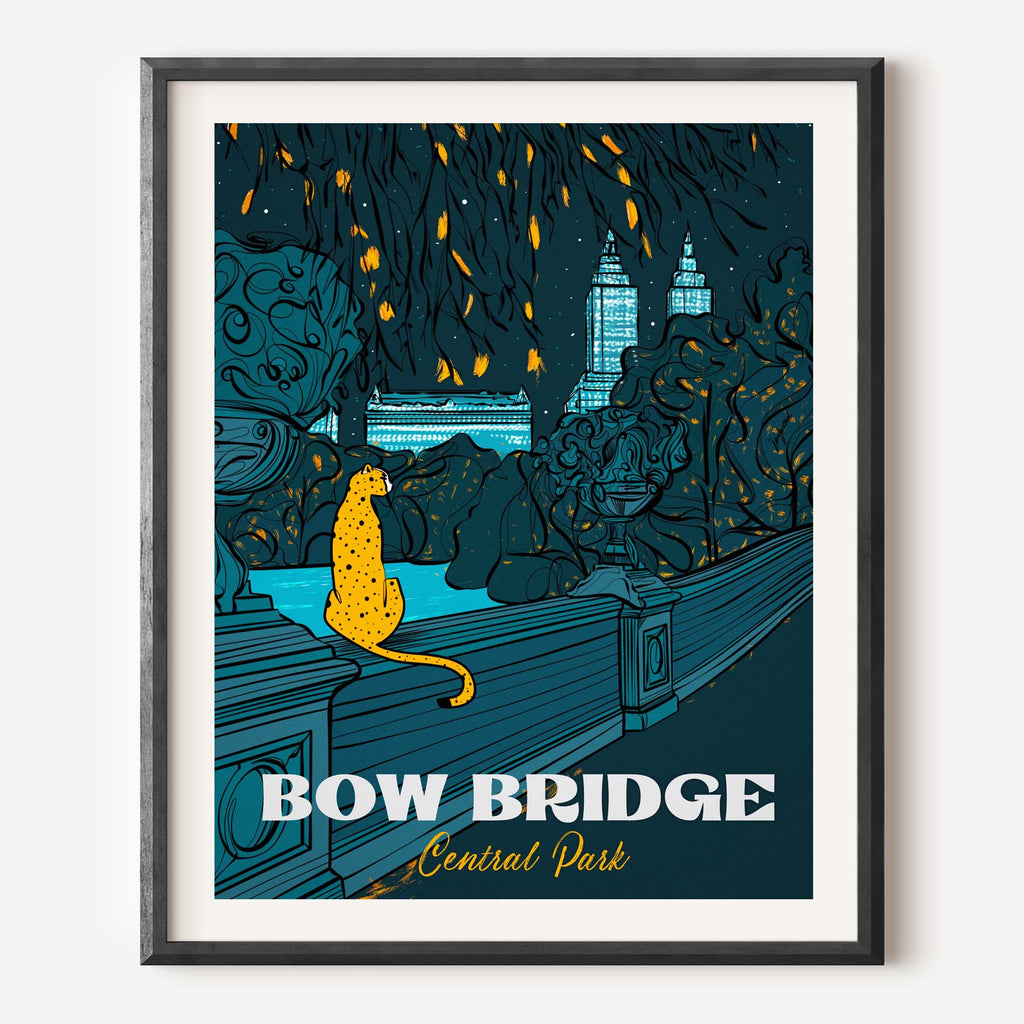 bow bridge manhattan central park blue night art print
