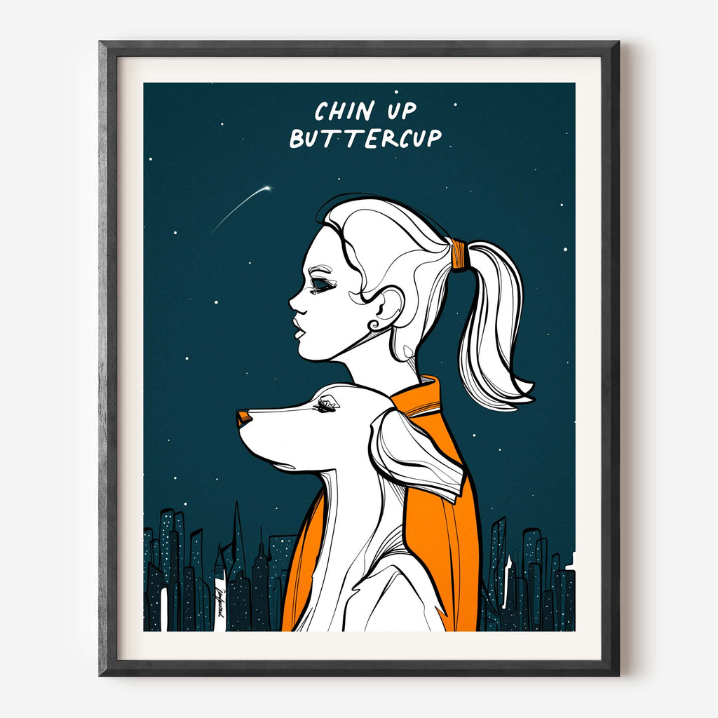 chin up buttercup quote woman dog art print