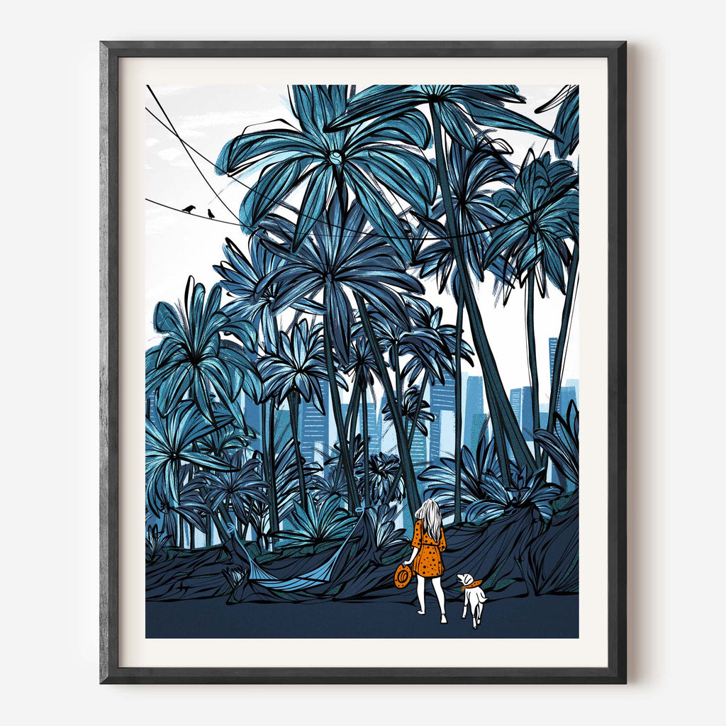 blue palm trees tropical art print