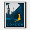 blue yellow Big Ben London Travel Poster art print 