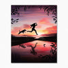 sunrise silhouettes pink sunset dog woman running morning art print