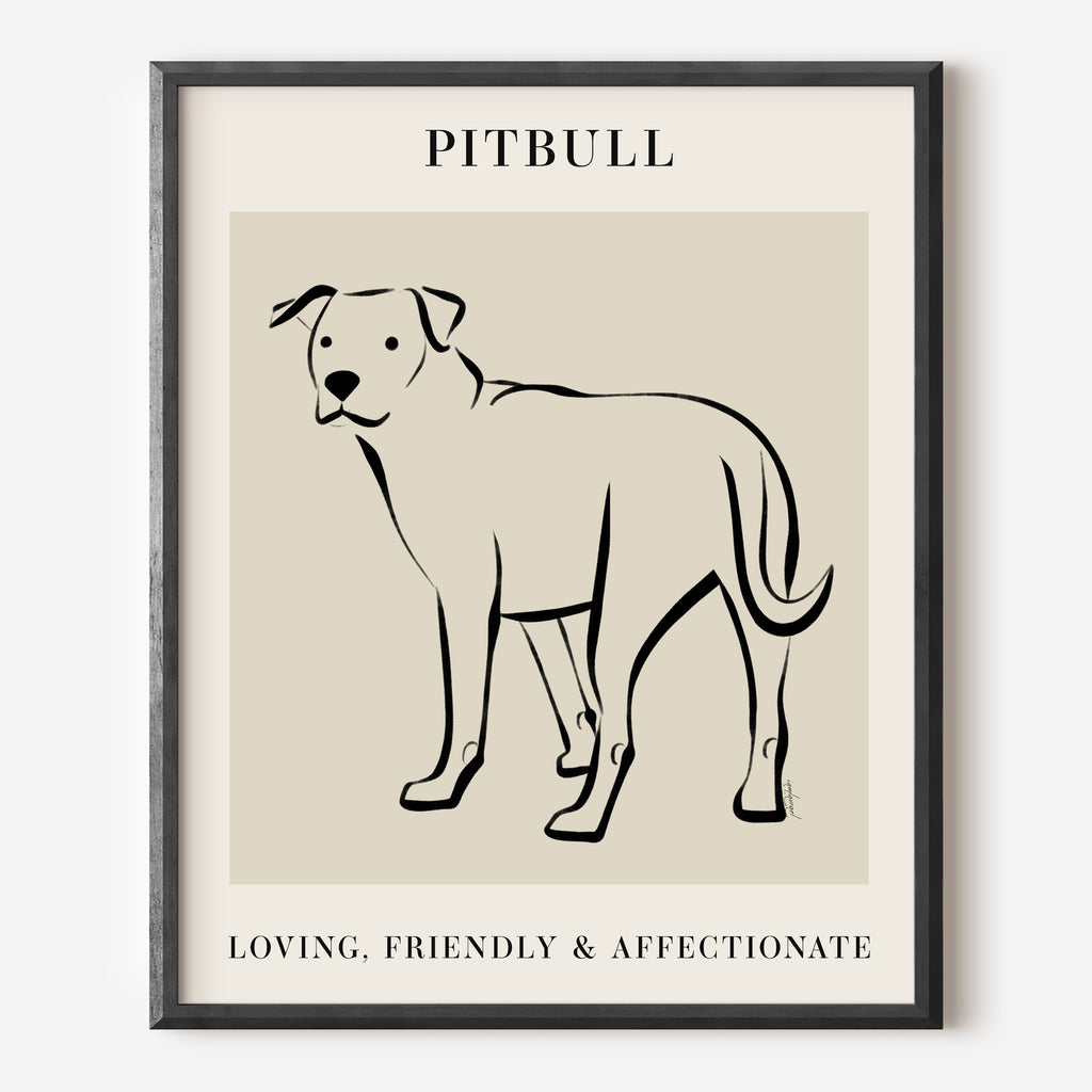 Pitbull Dog Breed Line Art Print