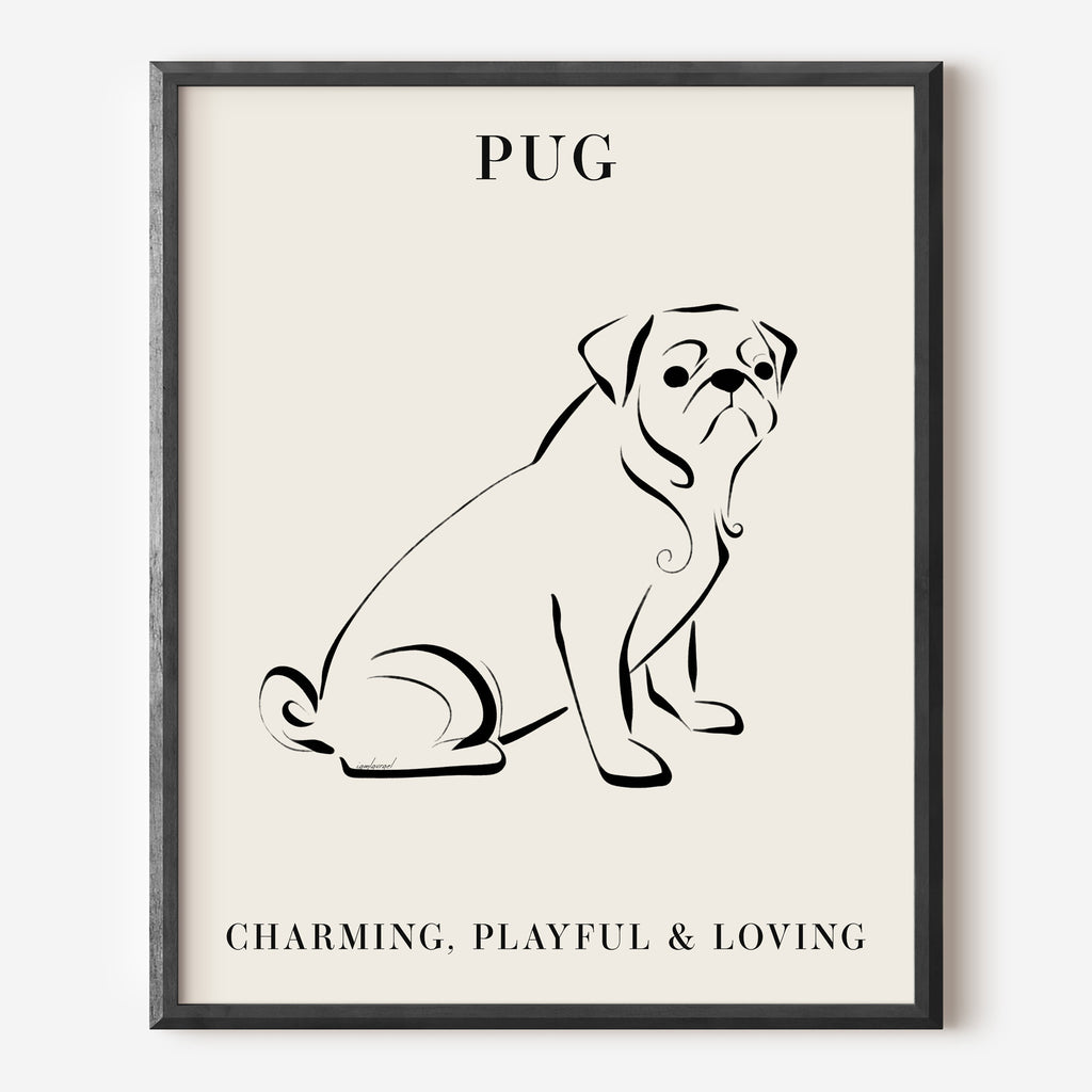Pug Dog Breed Line Art Print