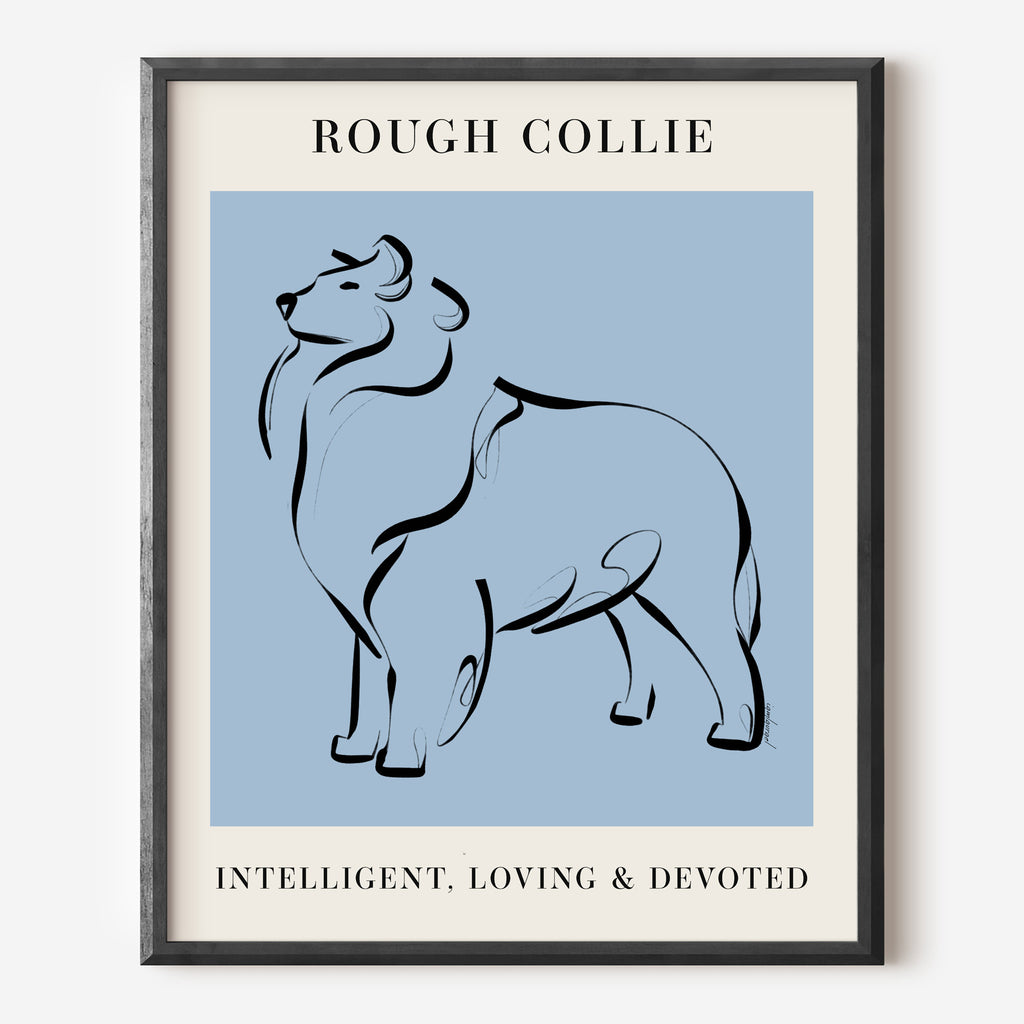 Rough Collie Dog Breed Line Art Print