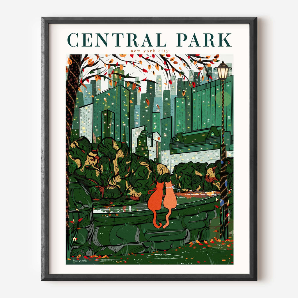 central park cats in love art print