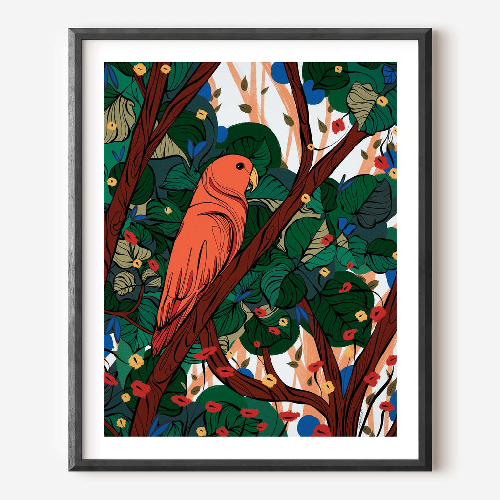 tropical peach parrot in tree